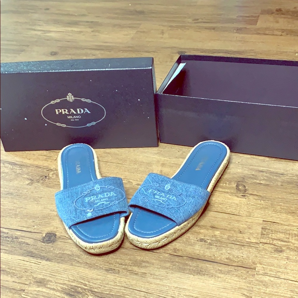 Navy blue Prada Milano Slides
